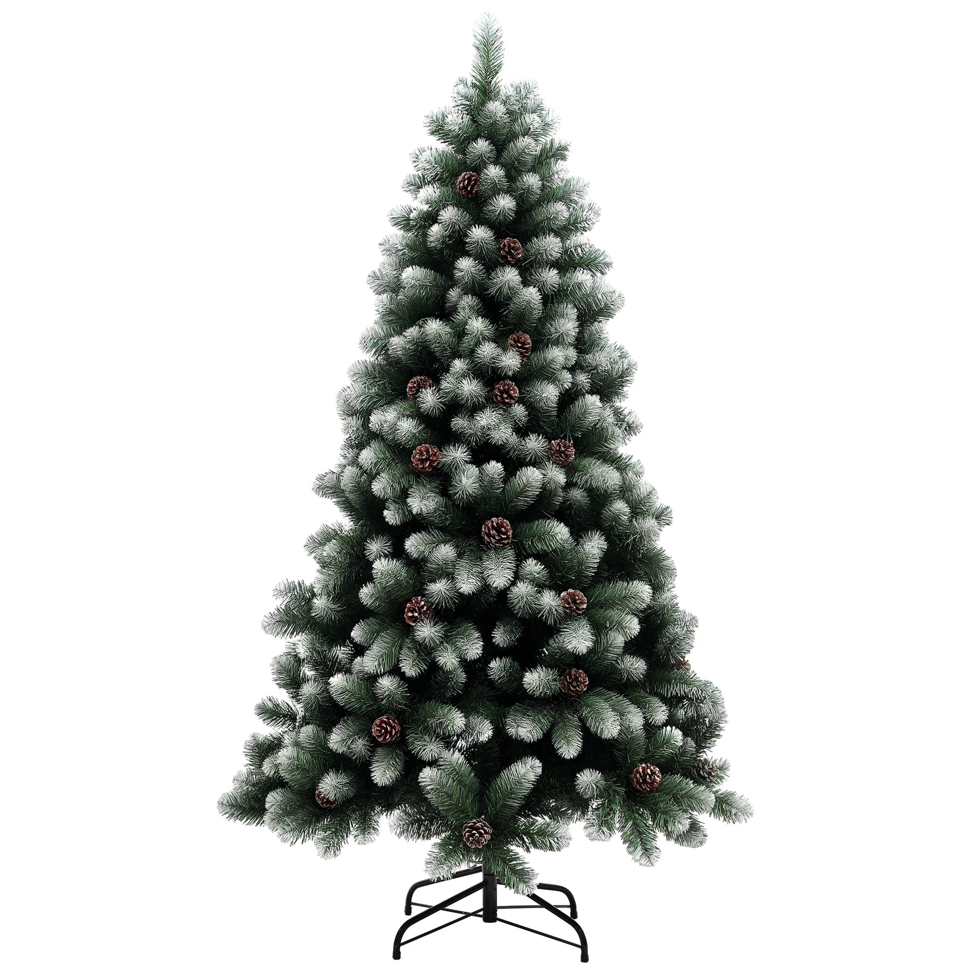 HOMCOM 6ft Artificial Pine Christmas Tree with Pinecones, Steel Base