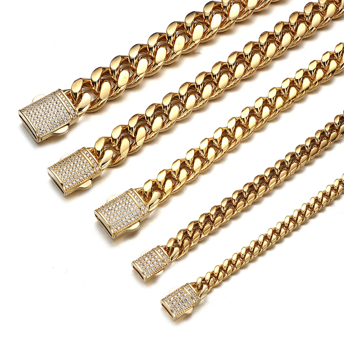 New Arrival 6mm-18mm Any Length 316L Stainless Steel Miami Curb Cuban Chain Necklace for Men & Women Gift Crystal Lock