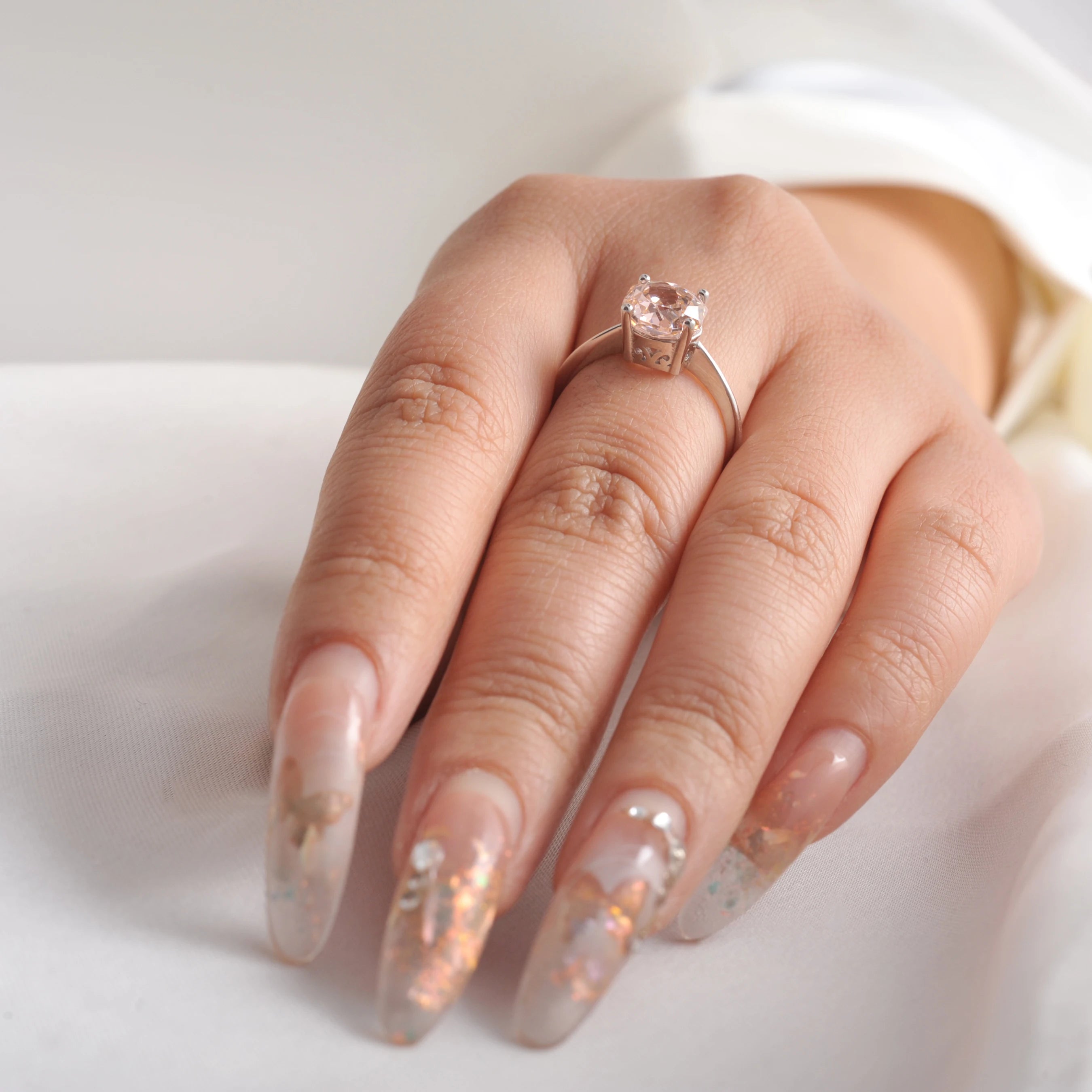 Potiy 2ct Octagon Rose Cut Morganite Pink Cubic Zirconia Solitaire Ring, 925 Sterling Silver Jewelry Gift for Women with