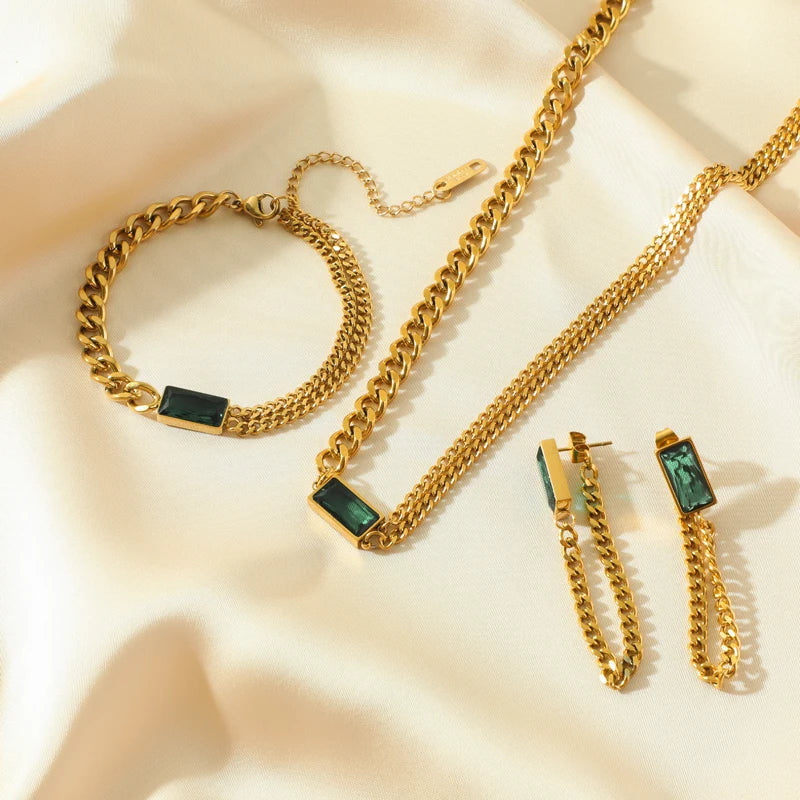 Green Crystal Necklace, Bracelet & Earrings Set