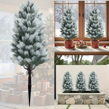 2pcs Artificial Christmas Pine Trees with Black Spiked Base - Indoor/Outdoor Holiday Decor-  Thanksgiving, Christmas Decor