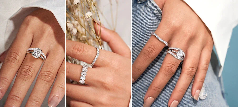 LinkerLove Moissanite Ring Diamond Curve Wedding Band 925 Sterling Silver Couple Engagement Ring Trend Fine Jewelry Gift for Her