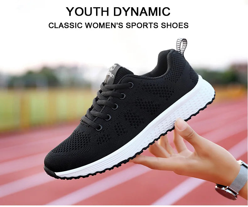 Women’s Breathable Mesh Walking Sneakers – Lightweight Flat Shoes