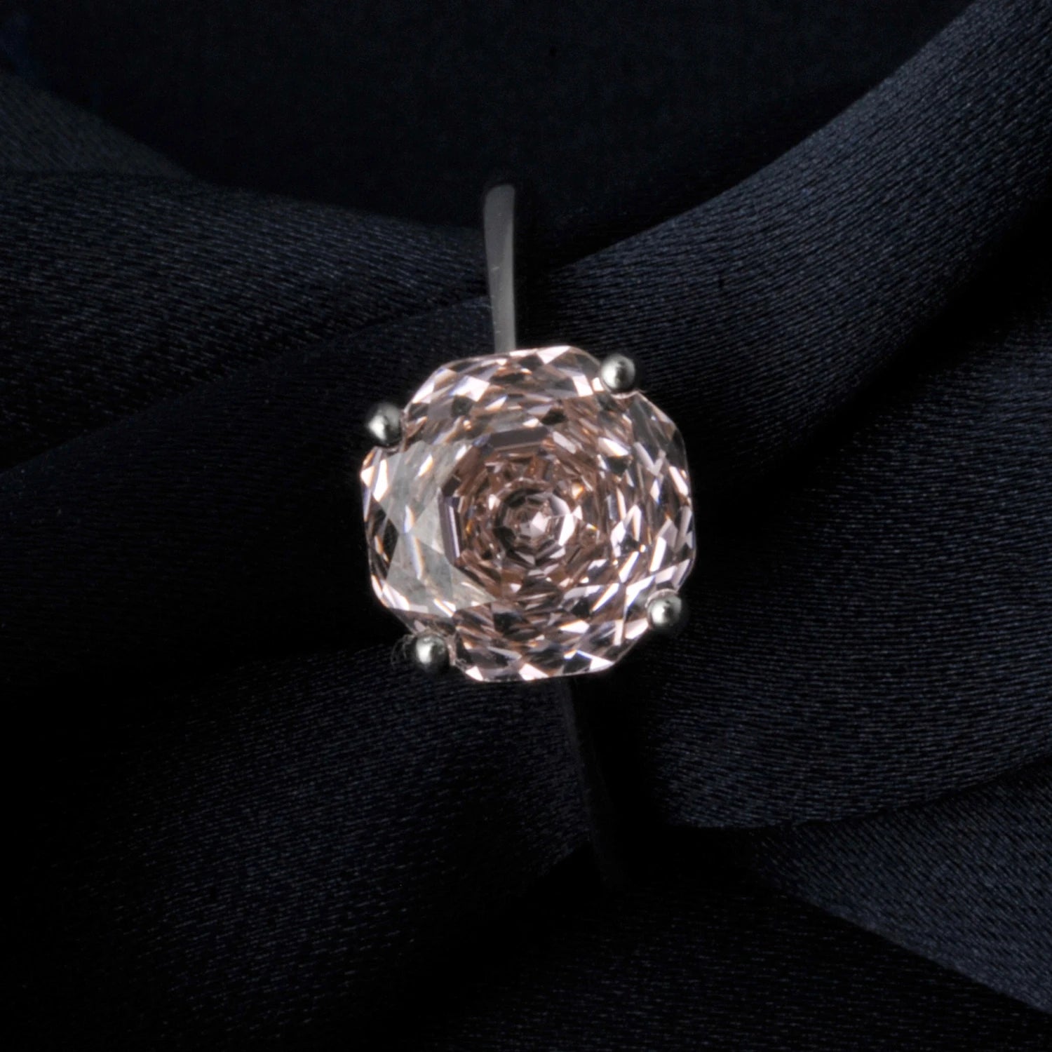 Potiy 2ct Octagon Rose Cut Morganite Pink Cubic Zirconia Solitaire Ring, 925 Sterling Silver Jewelry Gift for Women with