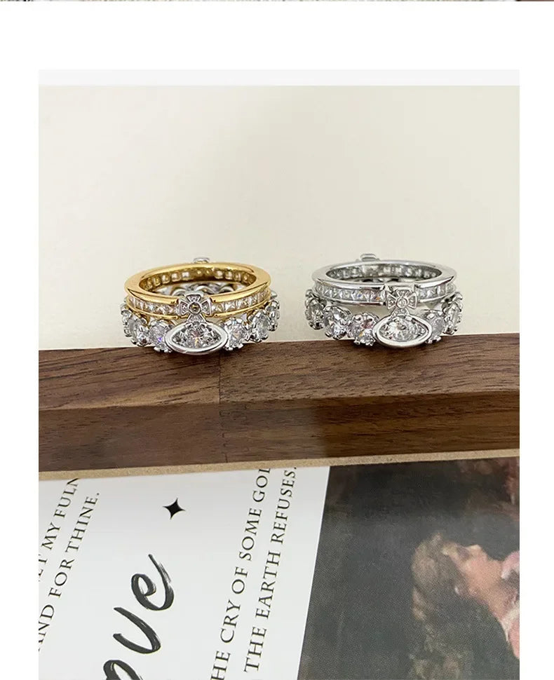 Fashionable Luxury Detachable Zircon Ring for Women High End Unique Style Two-Way Wearable Off-White Queen Design Jewelry