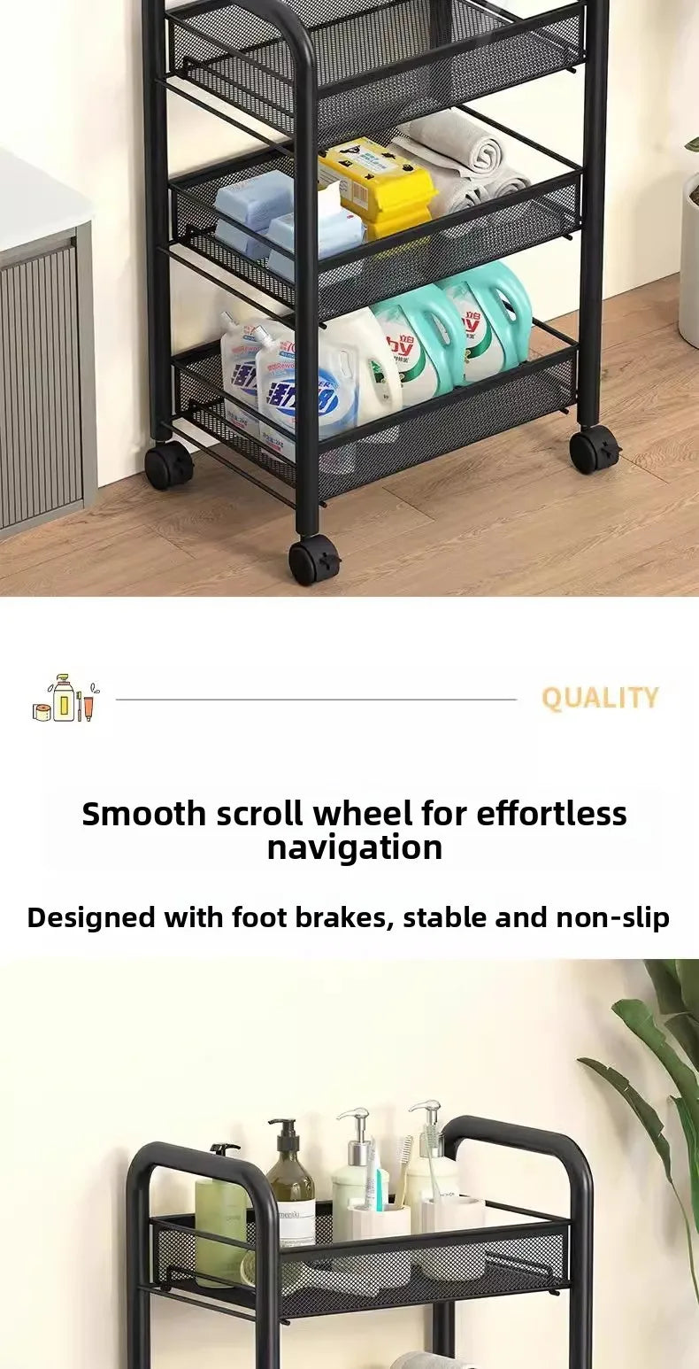 Kitchen Cart Organizer Rolling Trolley Storage Cart Portable Multifunctional Vegetable Fruit Basket Wheels Utility Furniture