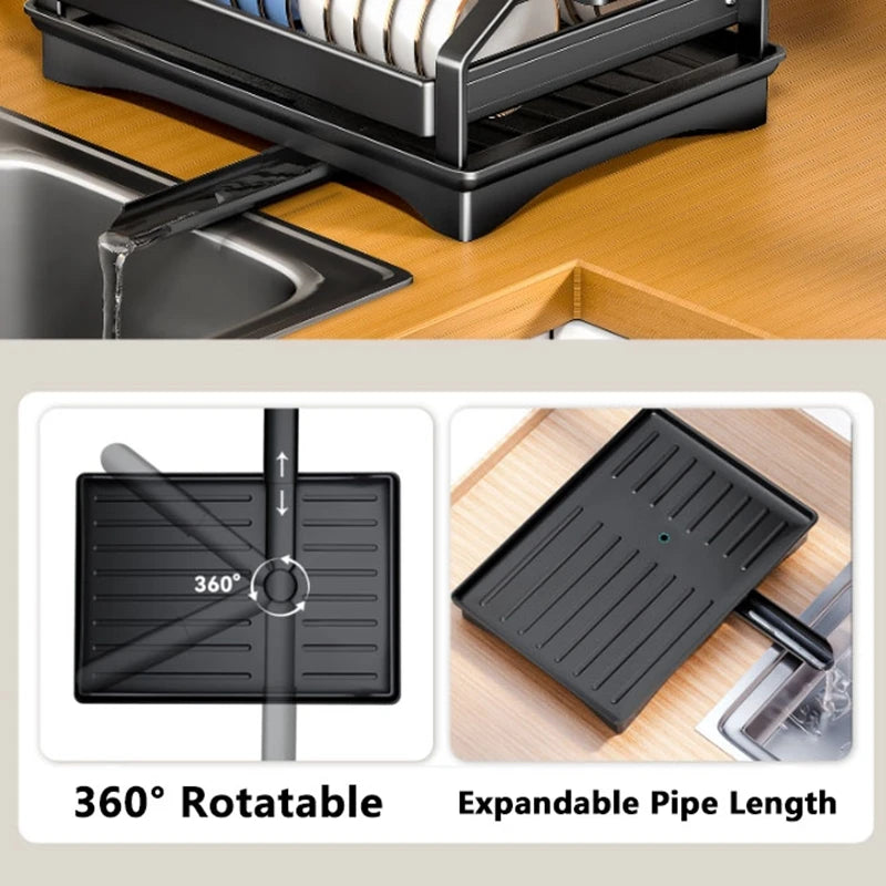 Kitchen Organizer 2 Tier Dish Drying Rack Utensils Storage Rack Bowls Knife Fork Pot Holder Countertop Dinnerware Drainboard