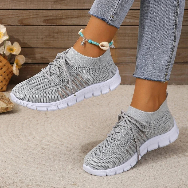 Women’s Breathable Chunky Sole Sneakers – Lace-Up Casual