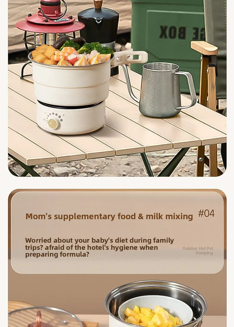 Electric Cooker 110V/220V Cooking Pot Foldable Hotpot 1.6L Portable Multi cookers Split Type Rice Cooker Frying Pan Home Travel