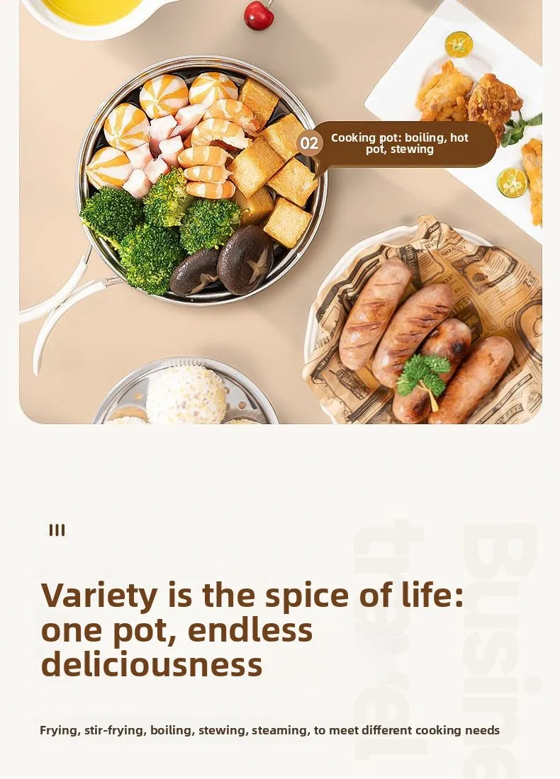 Electric Cooker 110V/220V Cooking Pot Foldable Hotpot 1.6L Portable Multi cookers Split Type Rice Cooker Frying Pan Home Travel