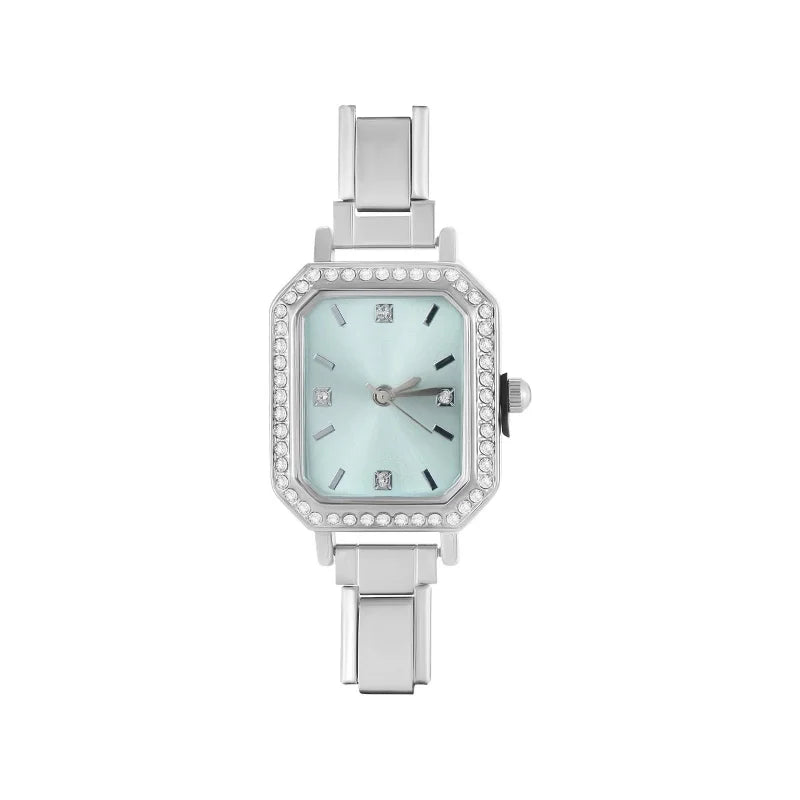 New Fashion Women's Stainless Steel Square Round Shiny Watch Bracelet For Party Friend Wife Birthday DIY Jewelry Gift