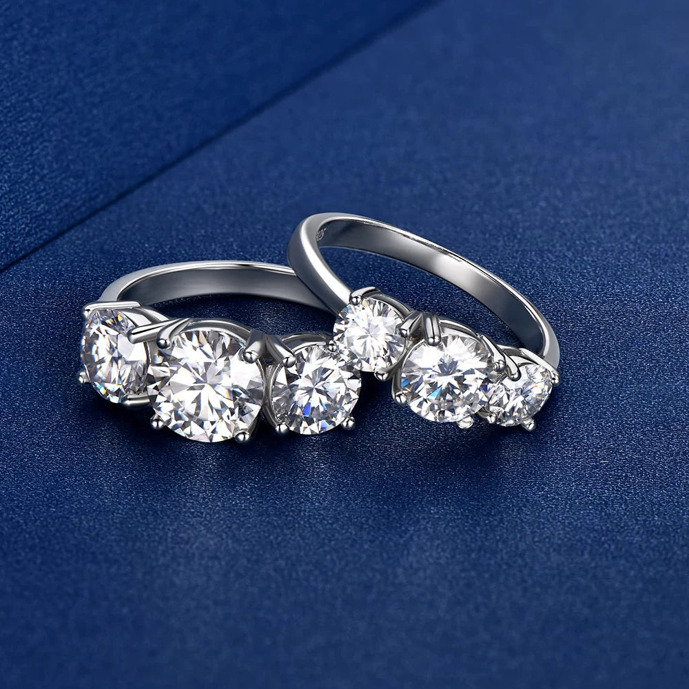 4Carat Moissanite Diamond Engagement Ring with Certificates 925 Sterling Silver Three-Stone Wedding Band for Women Fine Jewerlry