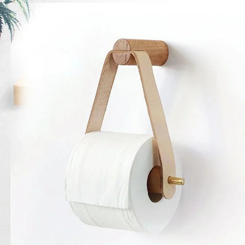 Kitchen Vertical Tissue Holder Tilet Wooden Wall Paper Roll Holder Creative Nordic Bathroom Perforated Tissue Holder