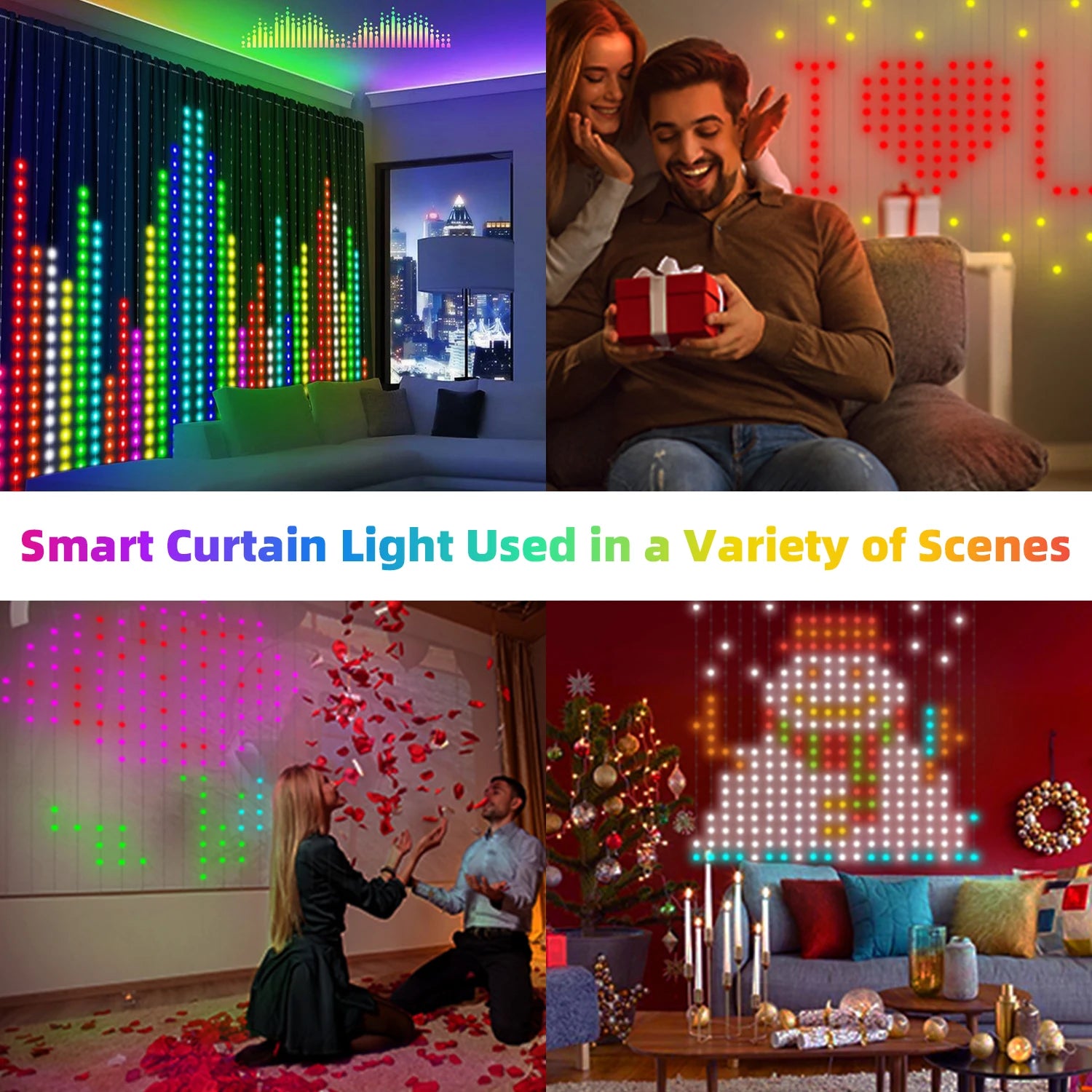 Led Smart Curtain Lights New year's garland App RGB Fairy Lights DIY Music Change Display for Window Christmas Room Decoration