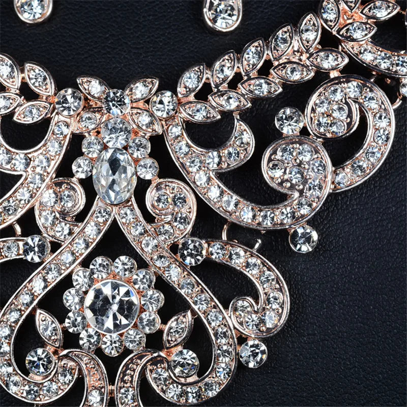 Rose Gold Color Bridal Jewelry Sets CZ Austrian Crystal Necklace Earring Sets Luxury Jewelry Bijoux Femme D020