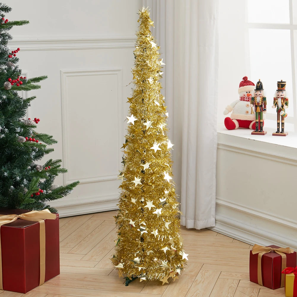 Voltsify Collapsible 1.2M Pop Up Tinsel Christmas Tree with Base