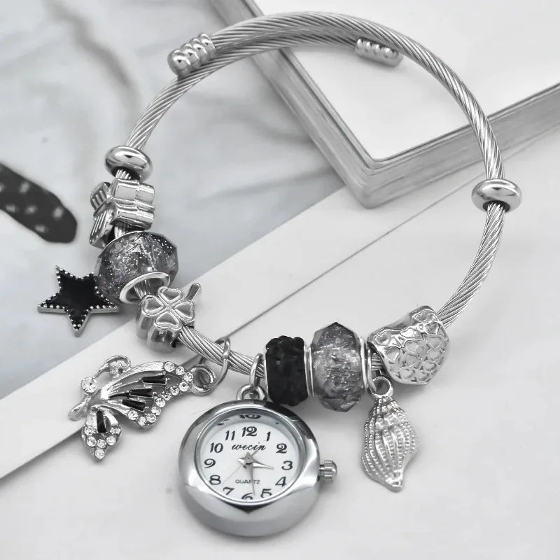 Fashion jewelry Women's Bracelet Watch Love with stylish decor refined round quartz watch silvery casual elegance gifts