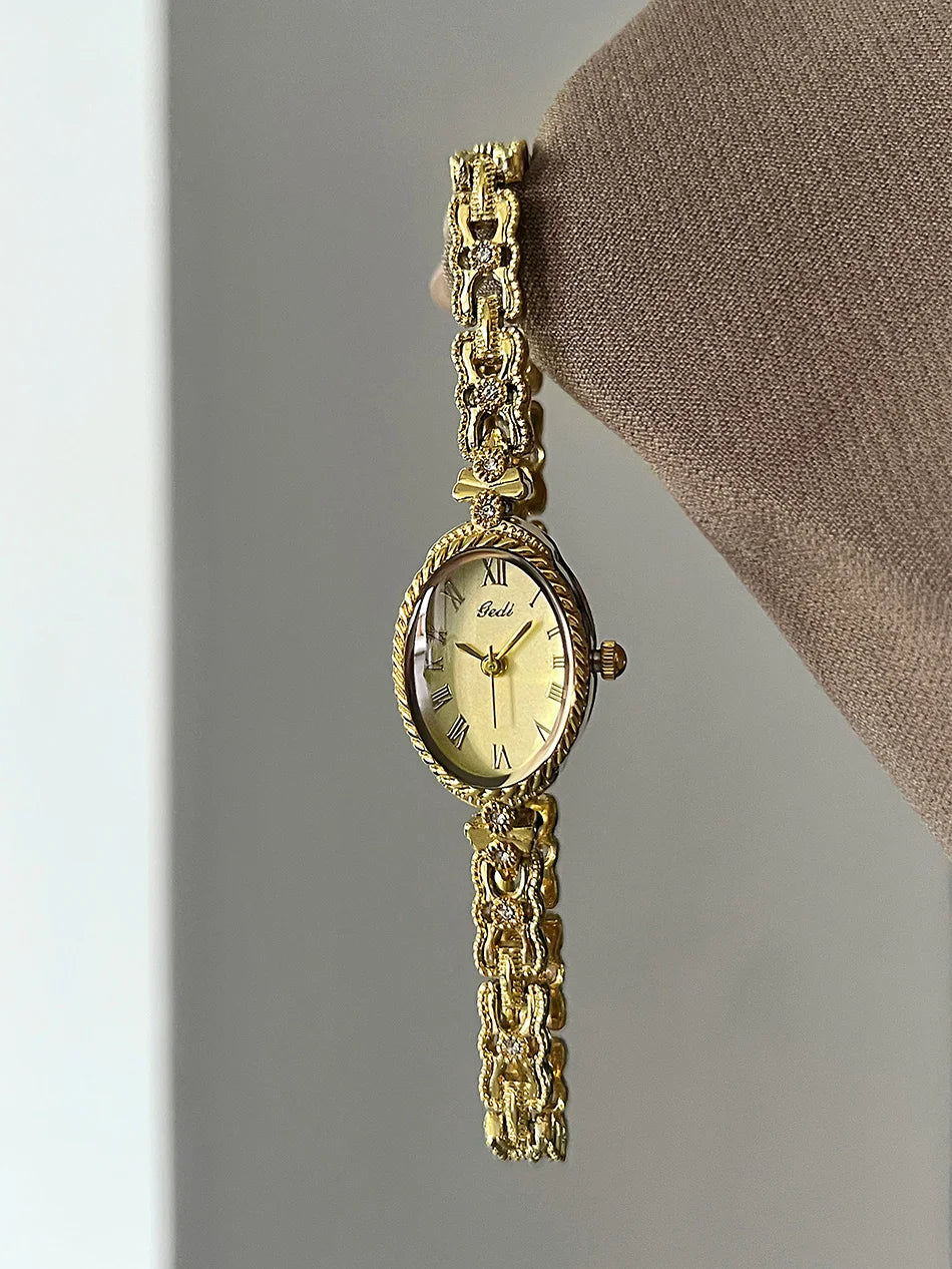 2025 NEW Vintage Silver Women's Watches GEDI Roman Numeral Display Oval Dial Woman's Quartz Wristwatch Clock Gift Accessories