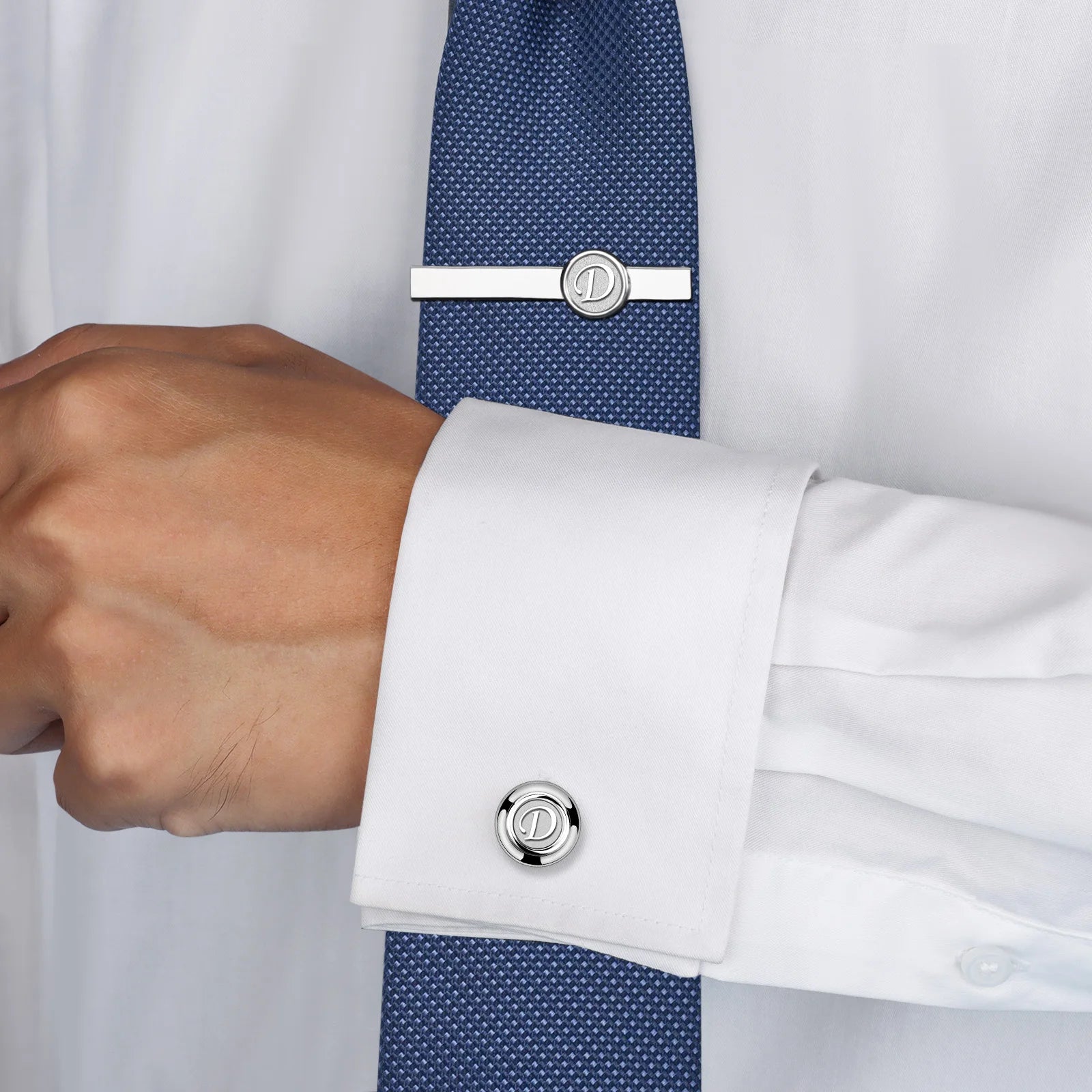 HAWSON 2 Inch Personalized Initial A-Z Cufflinks and Tie Clip Set for Men Silver Plated Shirt Accessories Business Gift Jewelry