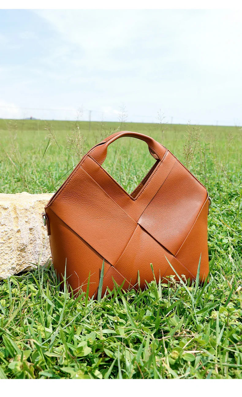 Genuine Leather Woven Tote Crossbody Bag