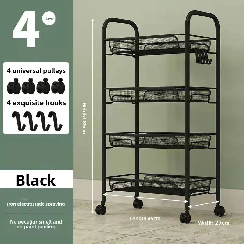 Kitchen Cart Organizer Rolling Trolley Storage Cart Portable Multifunctional Vegetable Fruit Basket Wheels Utility Furniture