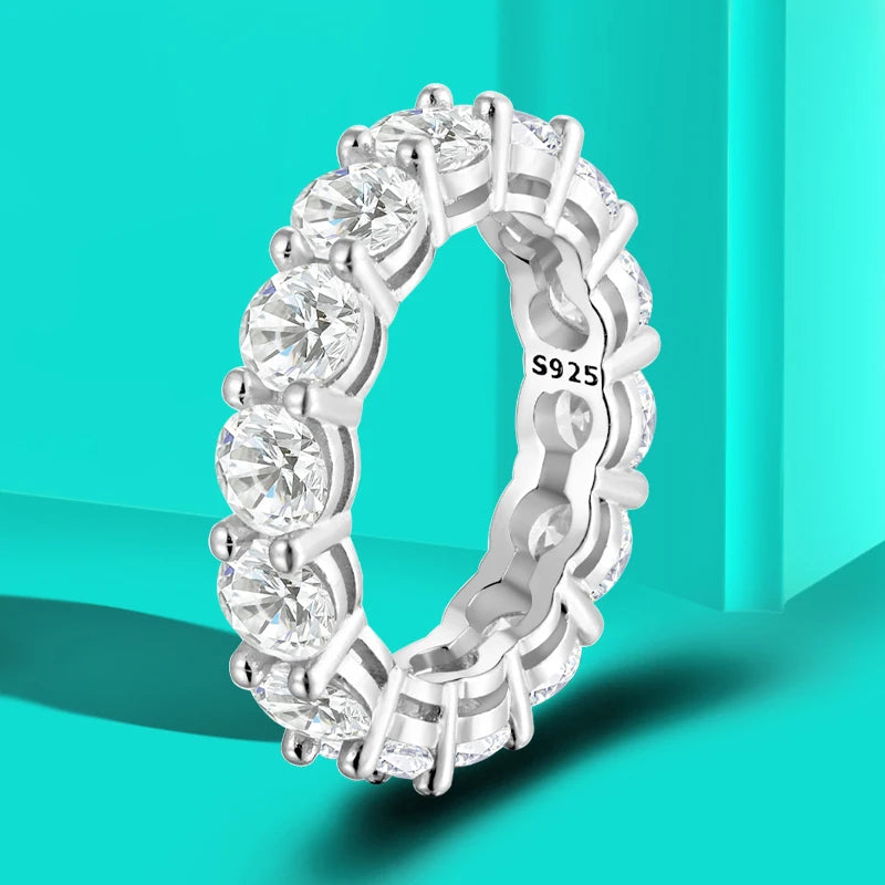 URMYLADY 5mm Full Moissanite Ring for Women Sparkling Wedding Eternity Bands 100% S925 Sterling Silver Jewelry Classic Ring GRA