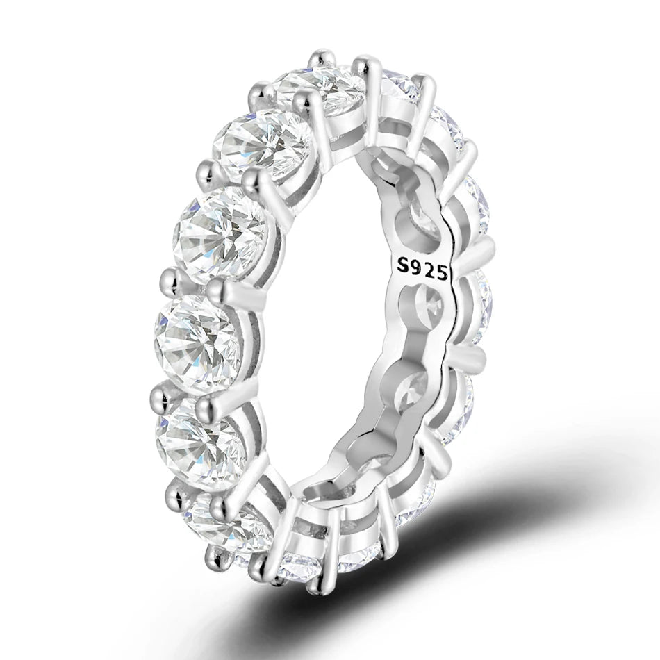 URMYLADY 5mm Full Moissanite Ring for Women Sparkling Wedding Eternity Bands 100% S925 Sterling Silver Jewelry Classic Ring GRA