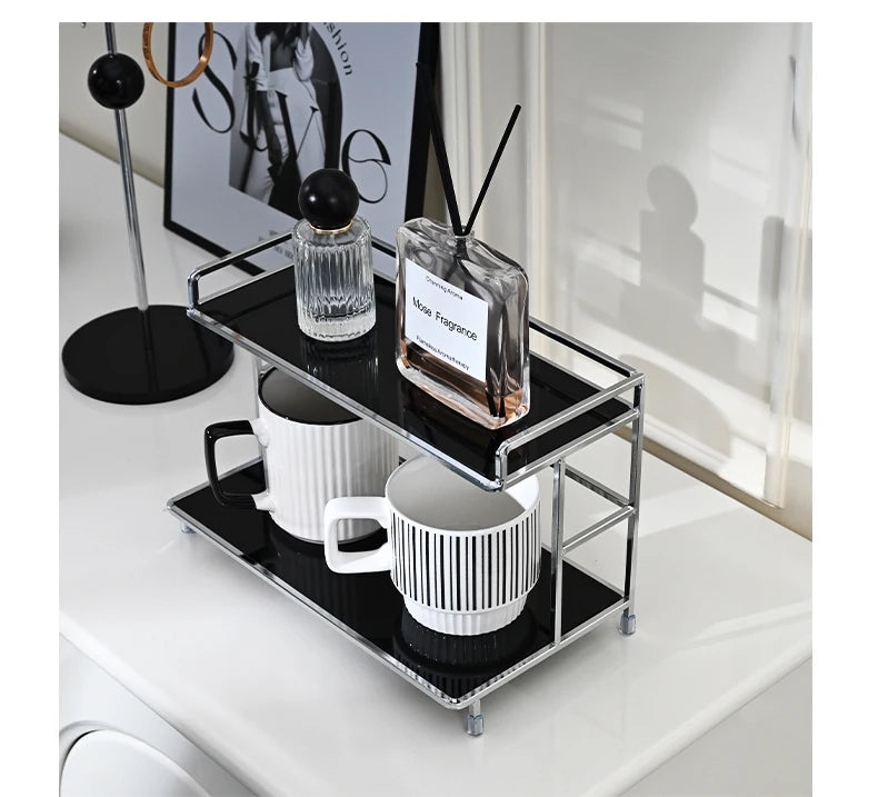 Metal Desktop Layered Storage Rack, Double-Layer Desk Storage Rack, Water Cup and Coffee Cup Storage Rack, Bathroom Cosmetics Storage Rack for Living Room, Entrance Hall, Kitchen and Bathroom