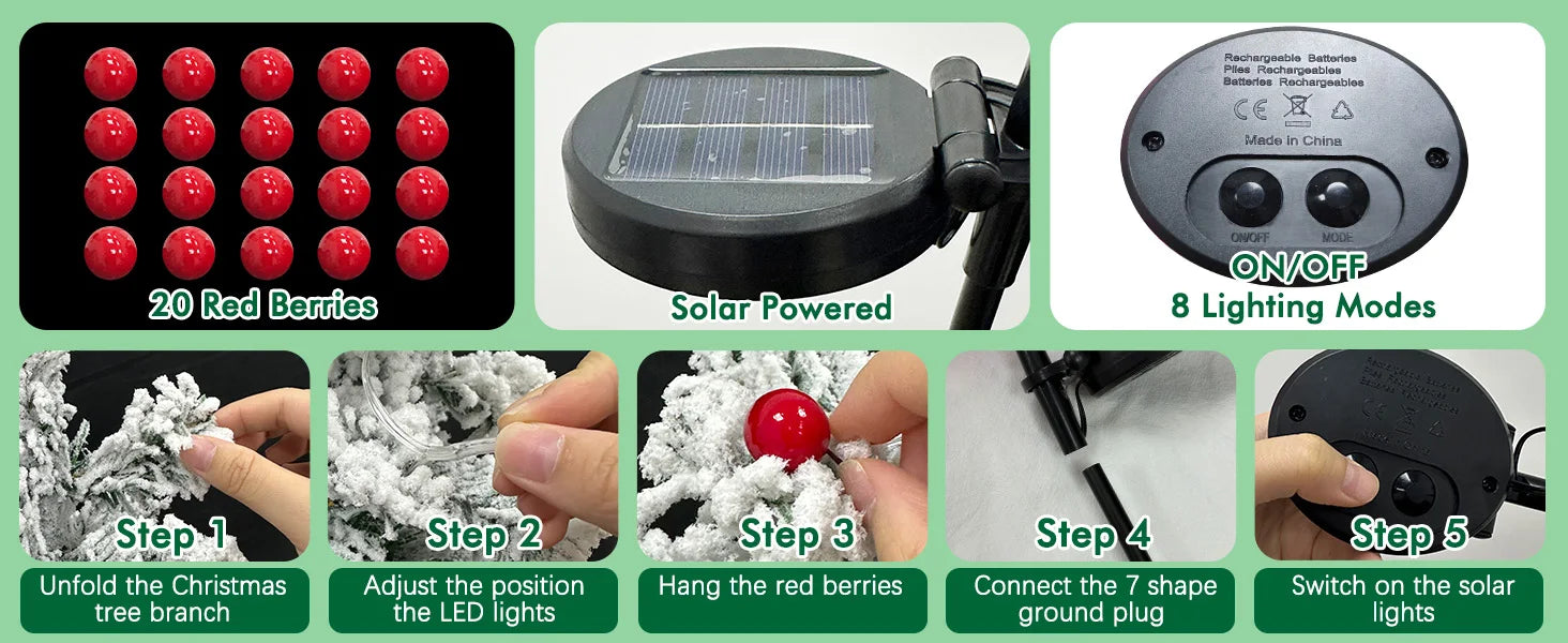 OurWarm 2 pcs Solar Christmas Tree Outdoor Christmas Decor, 29In Flocked Christmas Tree , Mini Small Christmas Tree with 40LED