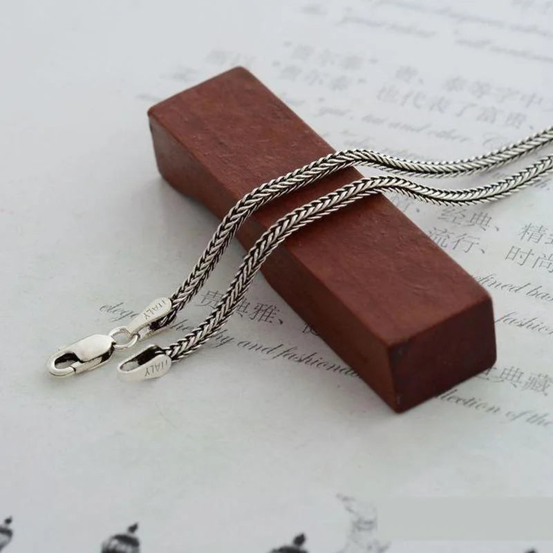 Real Pure 925 Sterling Silver Necklace Chain Women And Men Vintage Foxtail 1.6mm Retro Solid Thai Silver Italy Fine Jewelry
