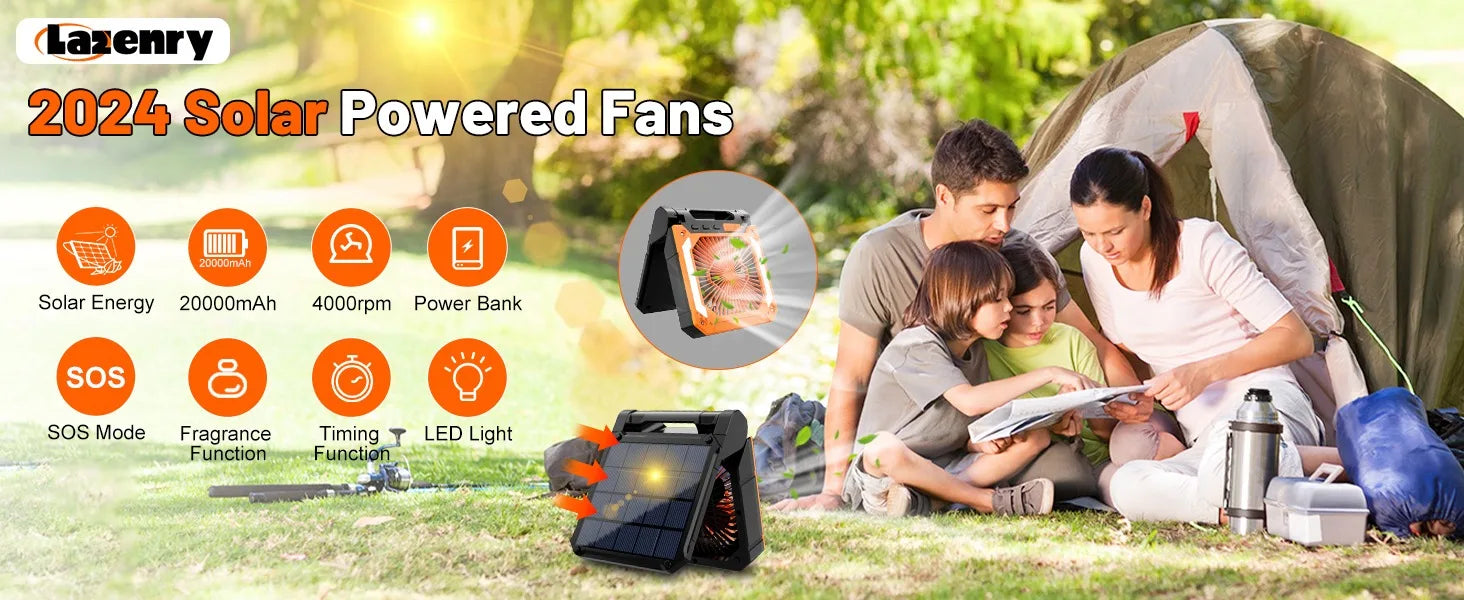 10000mAh Solar - Powered Camping Lantern with 4 - Speed Fan 90° Foldable, Rechargeable & Powerful Wind