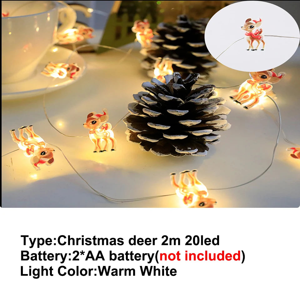 Christmas Lights 2M 20LED Fairy Lights Santa Claus Snowflake String Lights Battery Powered For Home Living Room Xmas Decor Lamp
