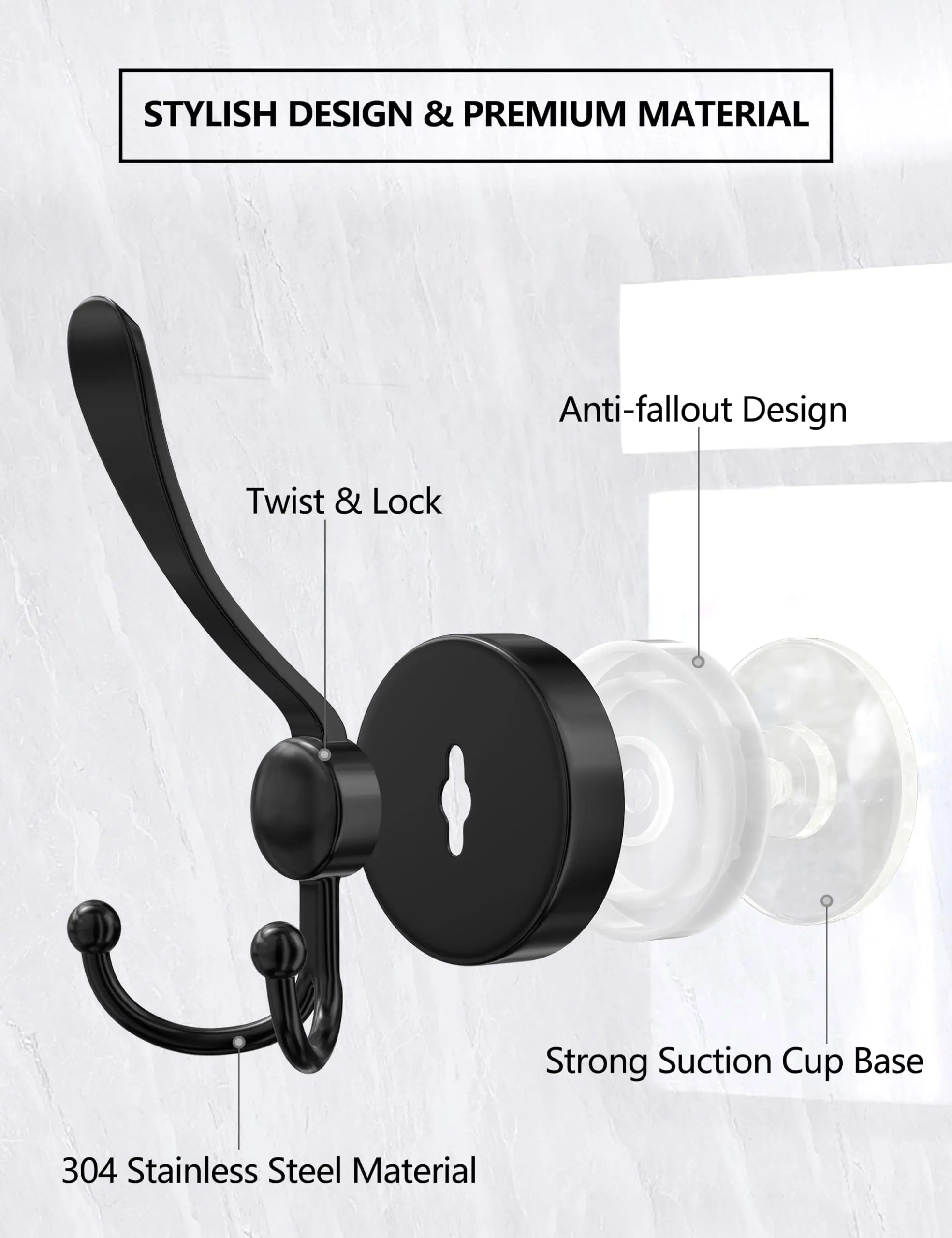 No-Drill Hooks Stainless Steel Waterproof Suction Cup Hooks Wall Mounted Coat Hooks Hook for Bathroom Kitchen Utility Hooks