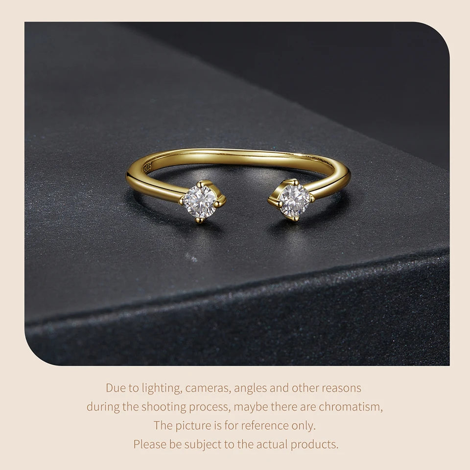 BAMOER Moissanite White Gold Plated Adjustable Ring 925 Sterling Silver Exquisite Open Ring for Women Fine Jewelry Gift