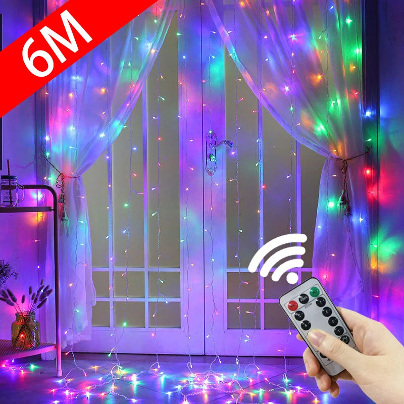 LED Curtain Garland on The Window USB String Lights Fairy Festoon Remote Control Christmas Wedding Decorations for Home Room