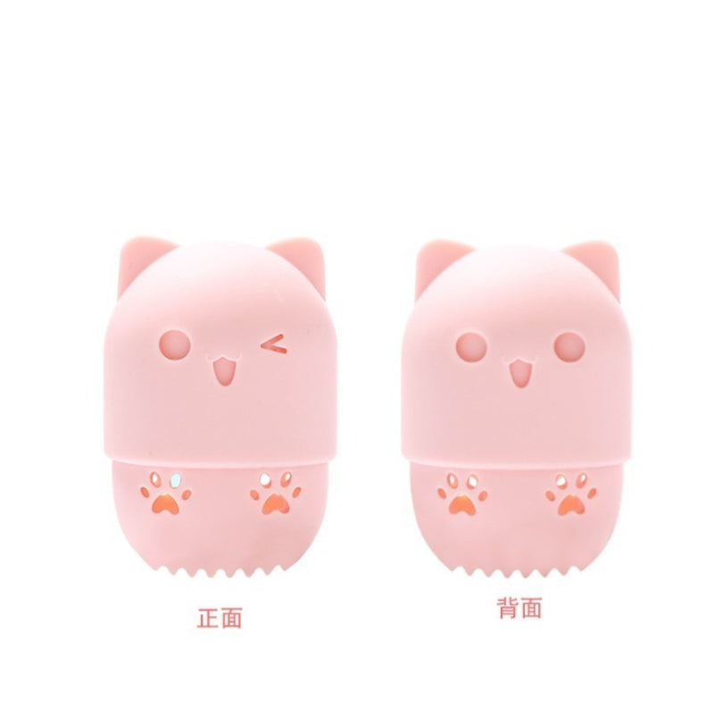 Pink Cute Cat Soft Silicone Cosmetic Sponge Box Holder with Beauty Eggs Portable Powder Puffs Holder Sponge Make Up Drying Cases