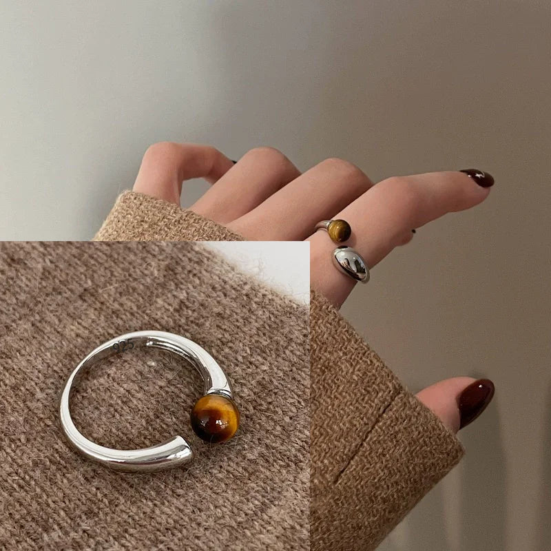 PANJBJ 925 Sterling Silver Geometry Crystal Ring For Women Ellipse Exaggerated Punk Water Drop Open Jewelry Gift Dropshipping