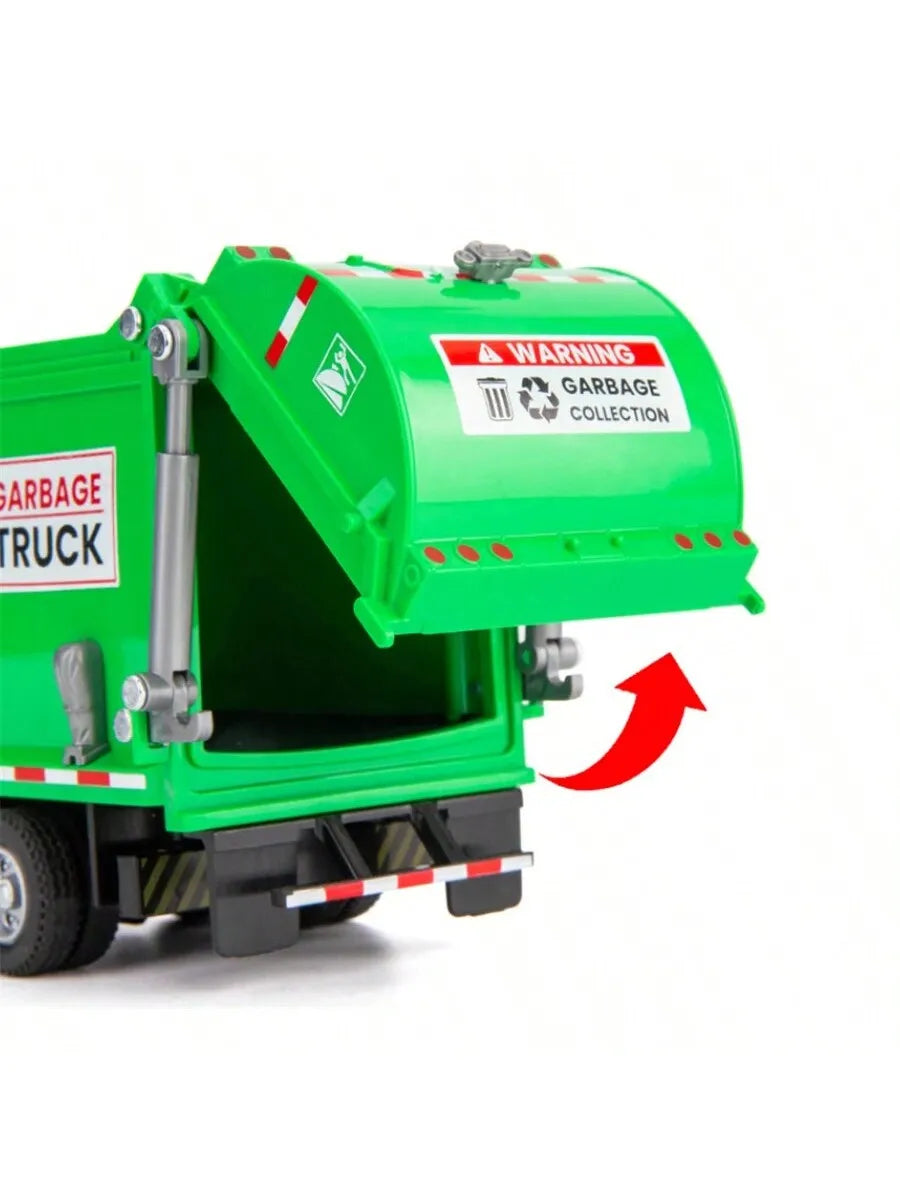 Realistic Garbage Truck Toy Set with Trash Can & STEM Learning Cards | 6+ Years Interactive Pull-Back Vehicle for Boys & Girls,