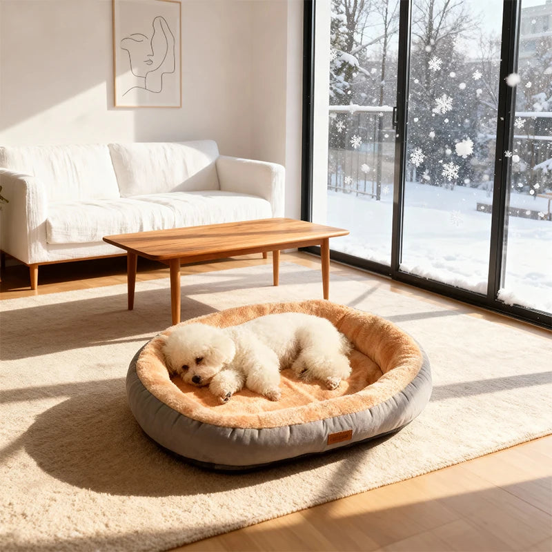 Winter Calming Plush Pet Bed for Cats Dogs