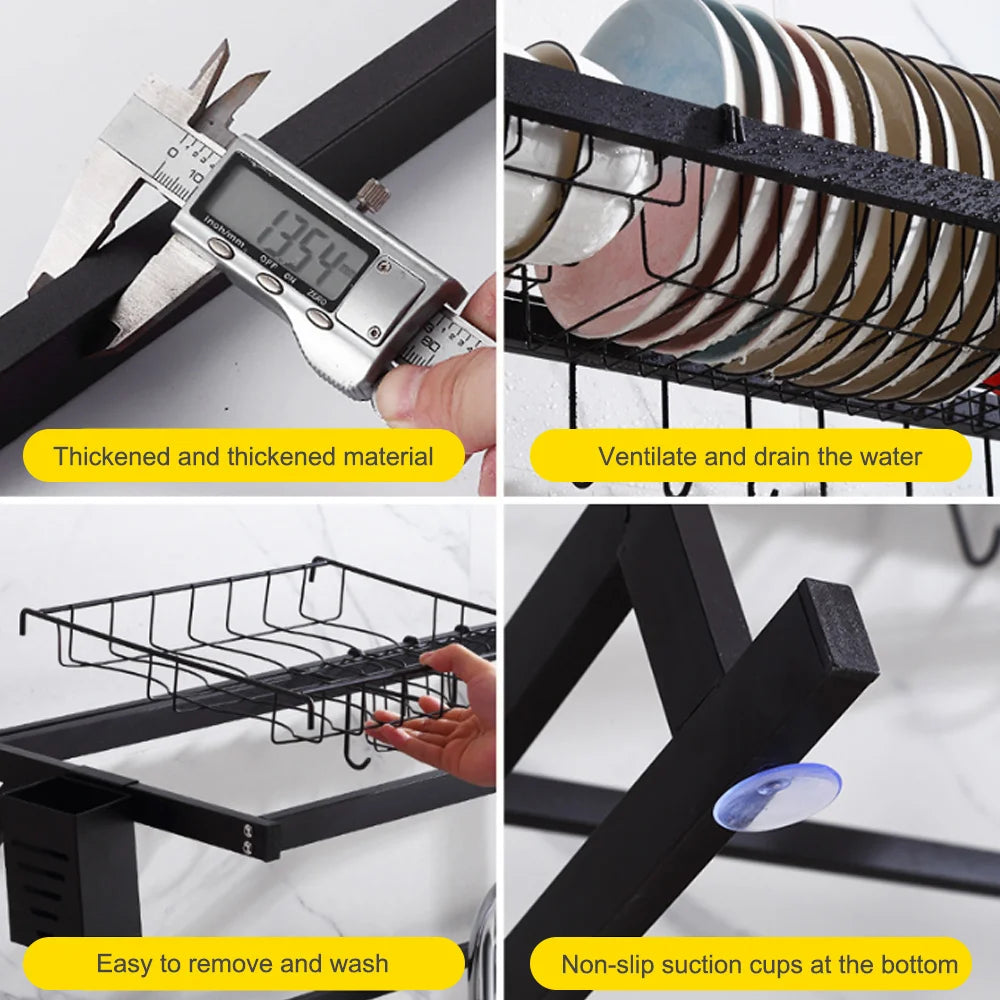 Dish Drying Rack Over the Sink 85CM Large Dish Drainer Shelf For Kitchen Sink Stainless Steel Organizer and Storage Double Sink