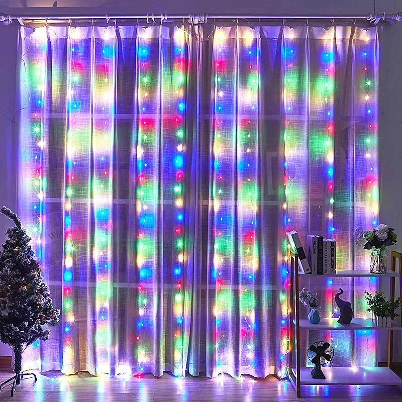 LED Curtain Garland on The Window USB String Lights Fairy Festoon Remote Control Christmas Wedding Decorations for Home Room