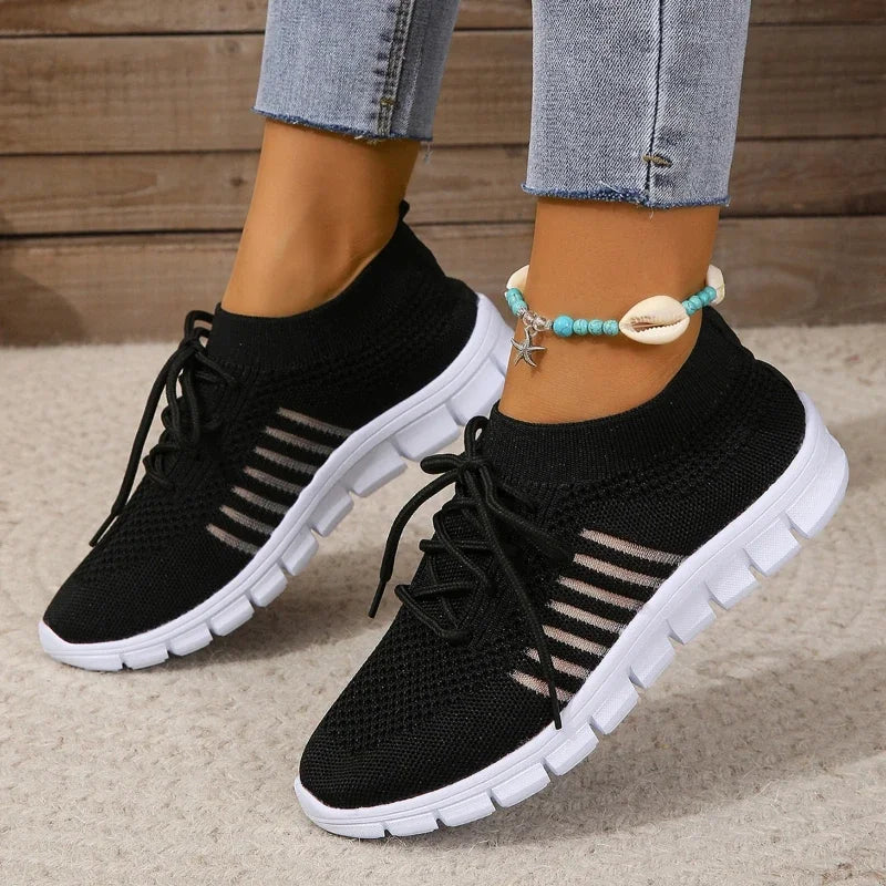 Women’s Breathable Chunky Sole Sneakers – Lace-Up Casual