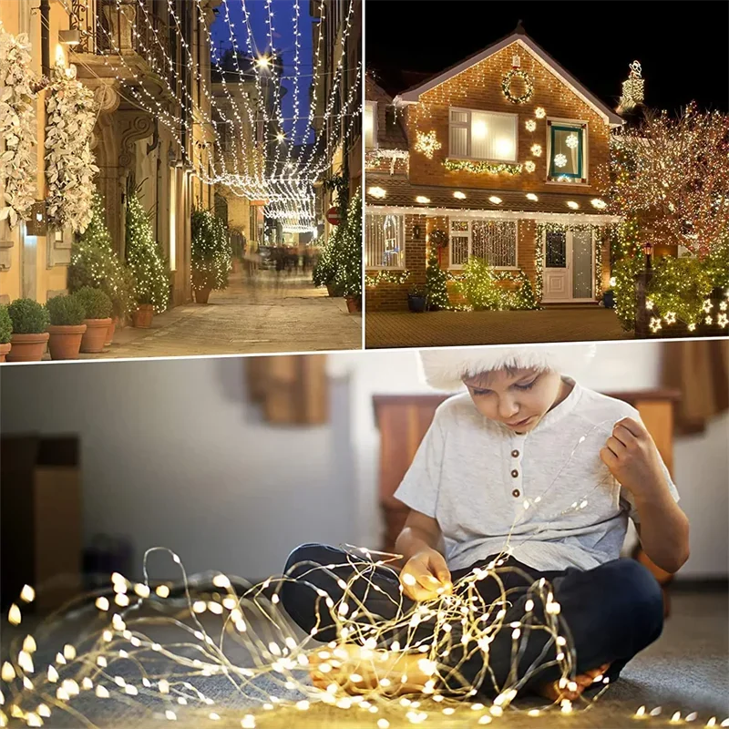 7M~42M Solar Power Fairy String Lights, Waterproof, Copper Wire, Christmas Party Garland, Outdoor Garden, Wedding