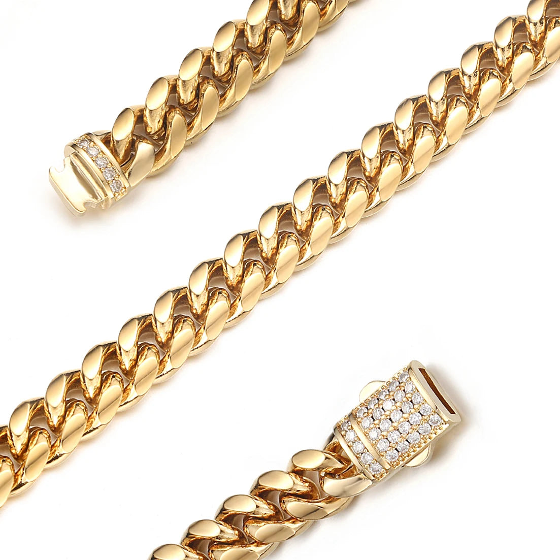 New Arrival 6mm-18mm Any Length 316L Stainless Steel Miami Curb Cuban Chain Necklace for Men & Women Gift Crystal Lock