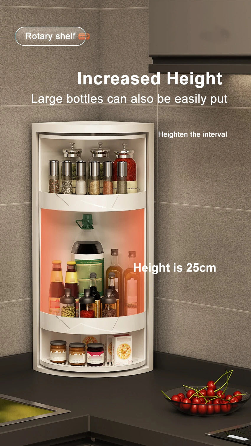 Kitchen Rotatable Layered Adjustable Shelf Bottle Holder Condiment Organizer Spice Jars, Can Rotating Storage Rack, Corner Shelf
