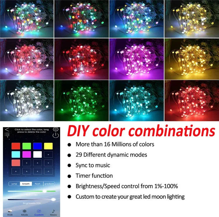 Christmas Tree LED Fairy Lights Smart Bluetooth Garland Festoon LED Chain Light Outdoor Waterproof New Year Decoration 2025