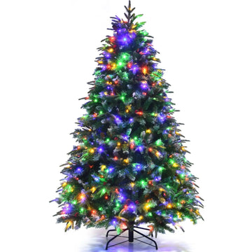 DORTALA 6FT Pre-Lit Artificial Christmas Tree Snowy Xmas Tree 350 LED 11 Lighting Modes