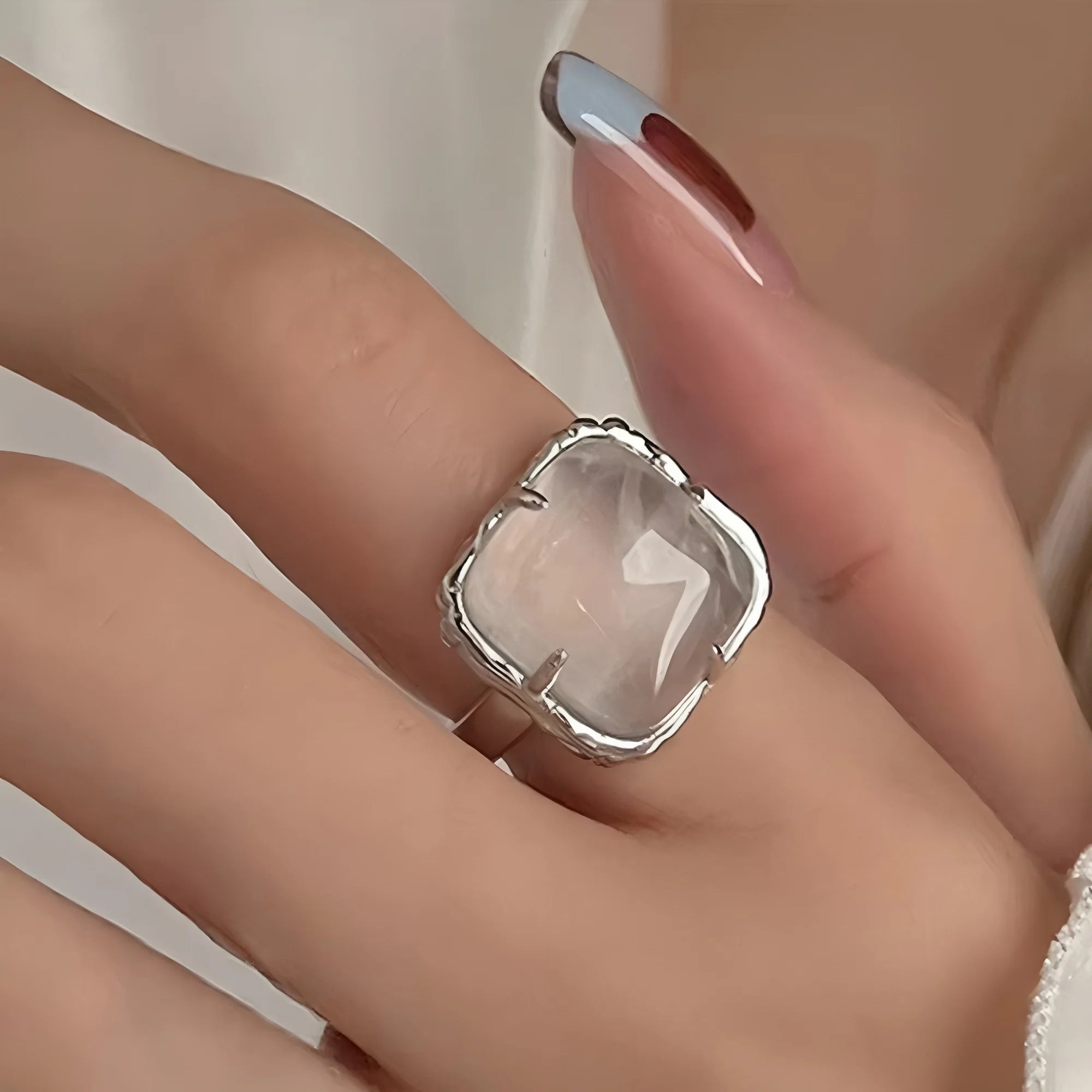 PANJBJ 925 Sterling Silver Geometry Crystal Ring For Women Ellipse Exaggerated Punk Water Drop Open Jewelry Gift Dropshipping