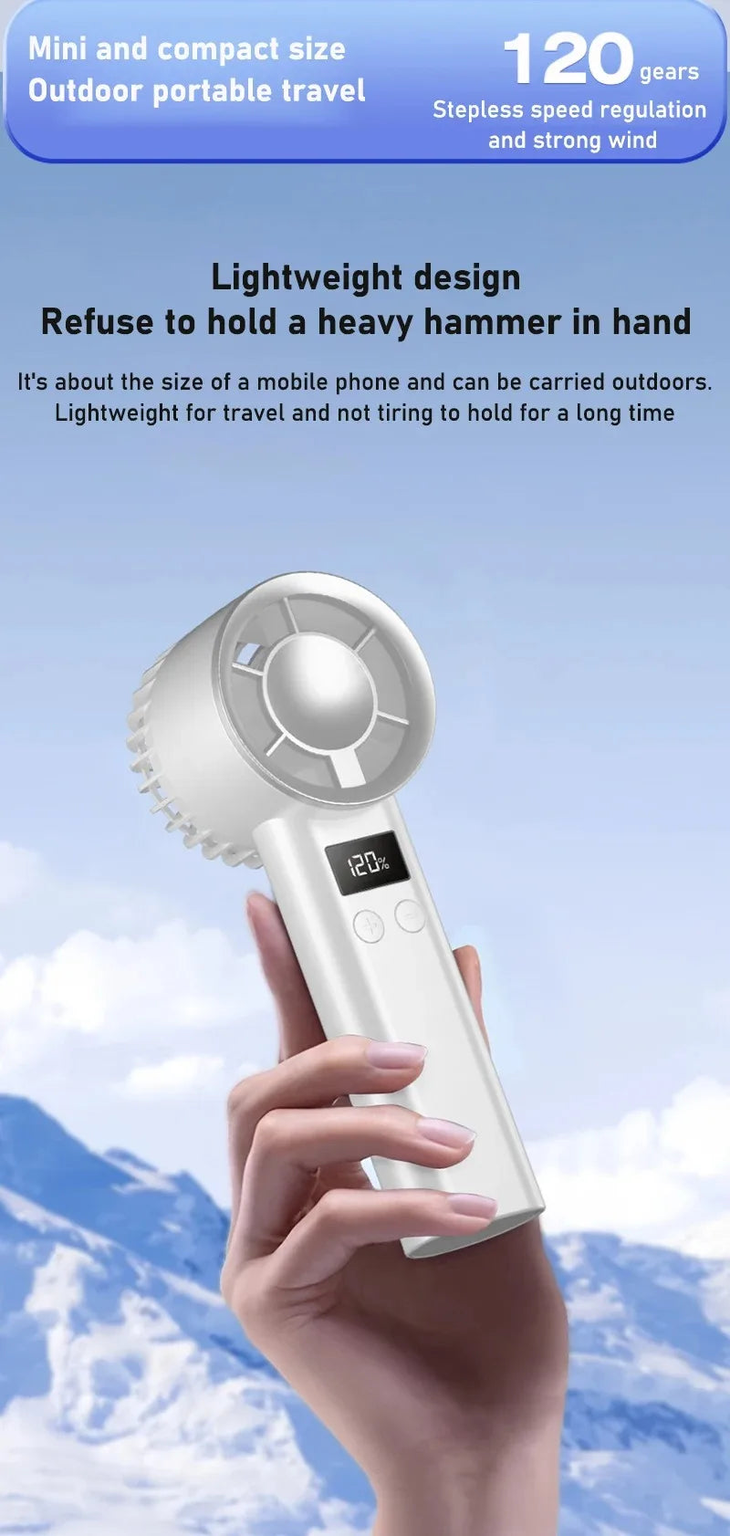 120 Wind Speeds Bladeless Portable Hand Fan USB Rechargeable Mini Handheld High-Speed Personal Fan for Eyelash Makeup