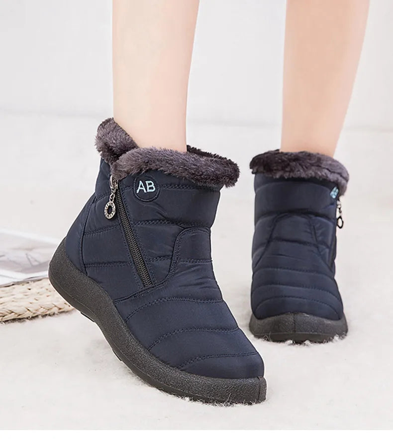 Women’s Waterproof Winter Ankle Boots – Fur-Lined Low Heels